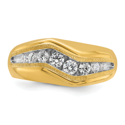 14k Yellow Gold Men's Polished and Satin with White Rhodium 1/2 carat Diamond Complete Ring