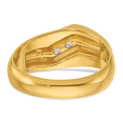 14k Yellow Gold Men's Polished and Satin with White Rhodium 1/2 carat Diamond Complete Ring