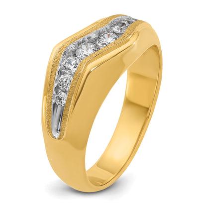 14k Yellow Gold Men's Polished and Satin with White Rhodium 1/2 carat Diamond Complete Ring
