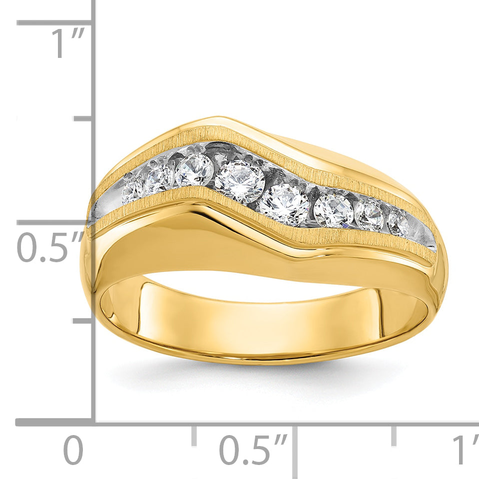 14k Yellow Gold Men's Polished and Satin with White Rhodium 1/2 carat Diamond Complete Ring
