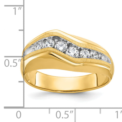 14k Yellow Gold Men's Polished and Satin with White Rhodium 1/2 carat Diamond Complete Ring