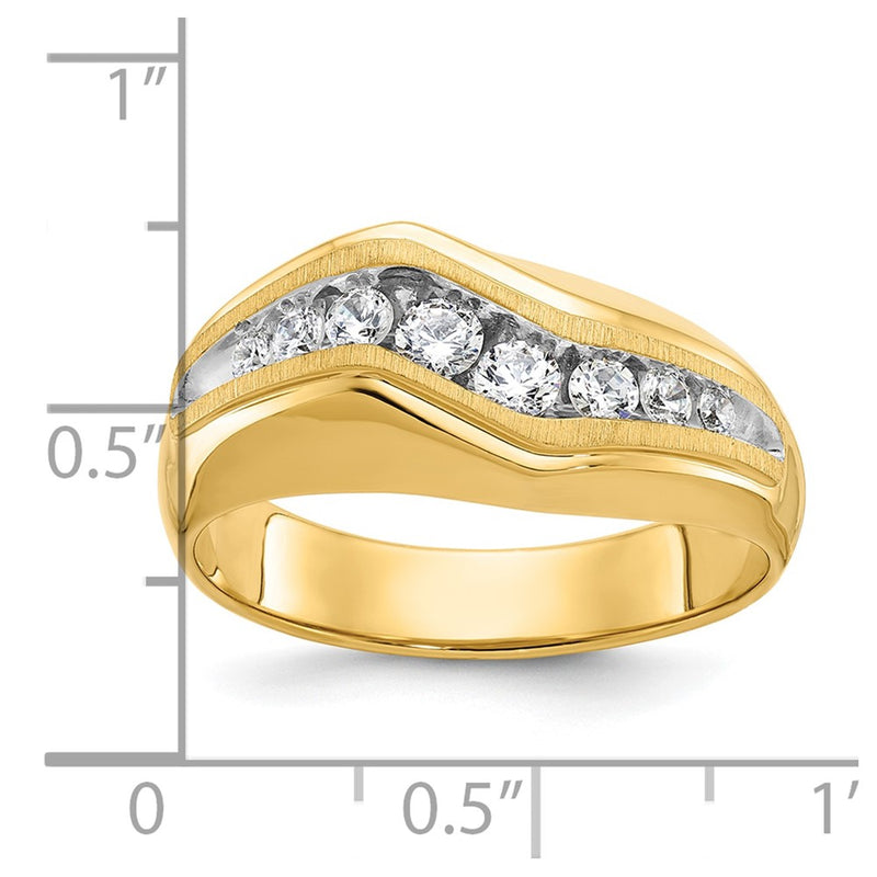 14k Yellow Gold Men's Polished and Satin with White Rhodium 1/2 carat Diamond Complete Ring