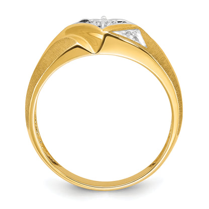14k Yellow & Rhodium Gold with White Rhodium Men's Satin 1/5 carat Diamond Complete Ring