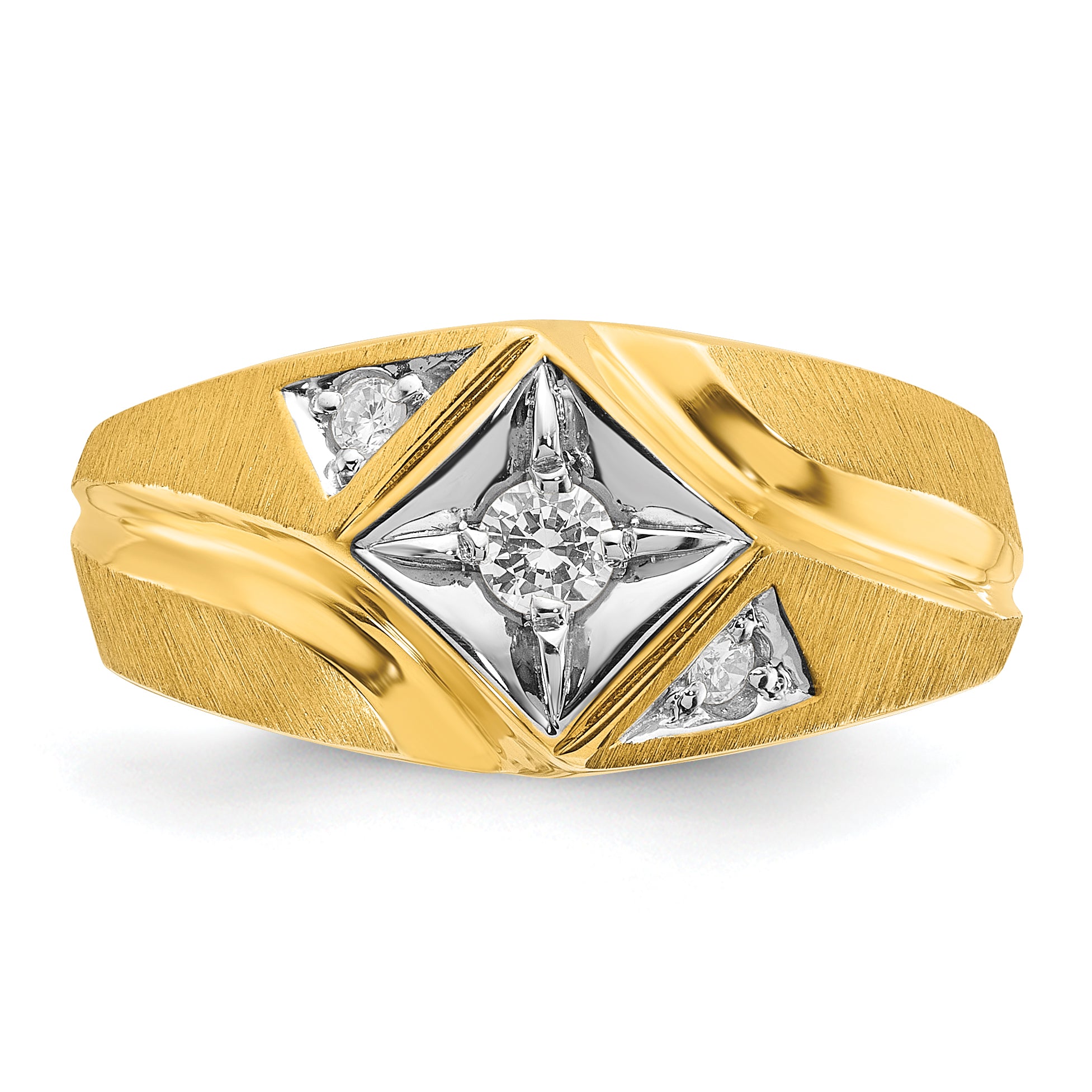 14k Yellow & Rhodium Gold with White Rhodium Men's Satin 1/5 carat Diamond Complete Ring