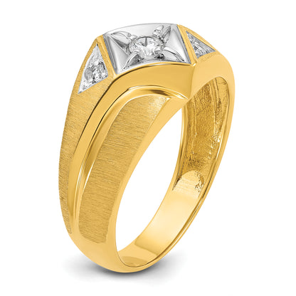 14k Yellow & Rhodium Gold with White Rhodium Men's Satin 1/5 carat Diamond Complete Ring