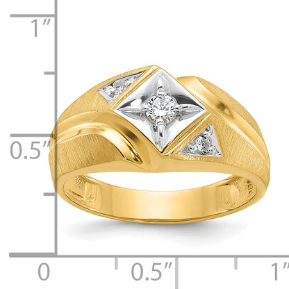 14k Yellow & Rhodium Gold with White Rhodium Men's Satin 1/5 carat Diamond Complete Ring