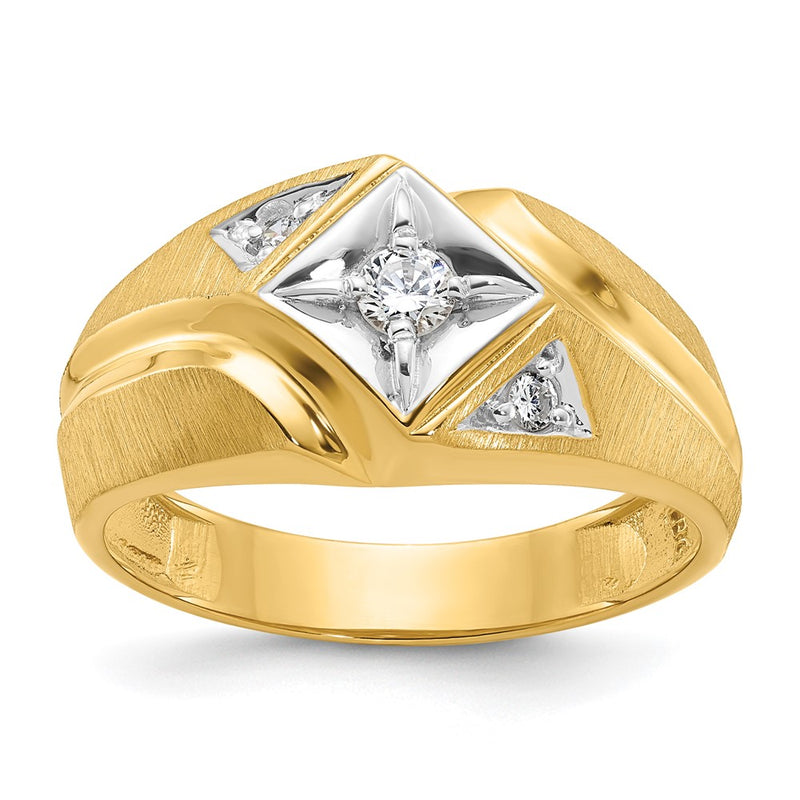 14k Yellow & Rhodium Gold with White Rhodium Men's Satin 1/5 carat Diamond Complete Ring