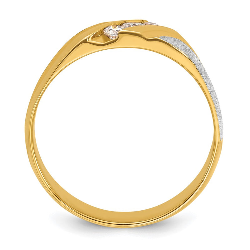 14k Two-tone Gold Men's Polished and Satin 1/4 carat Diamond Complete Ring