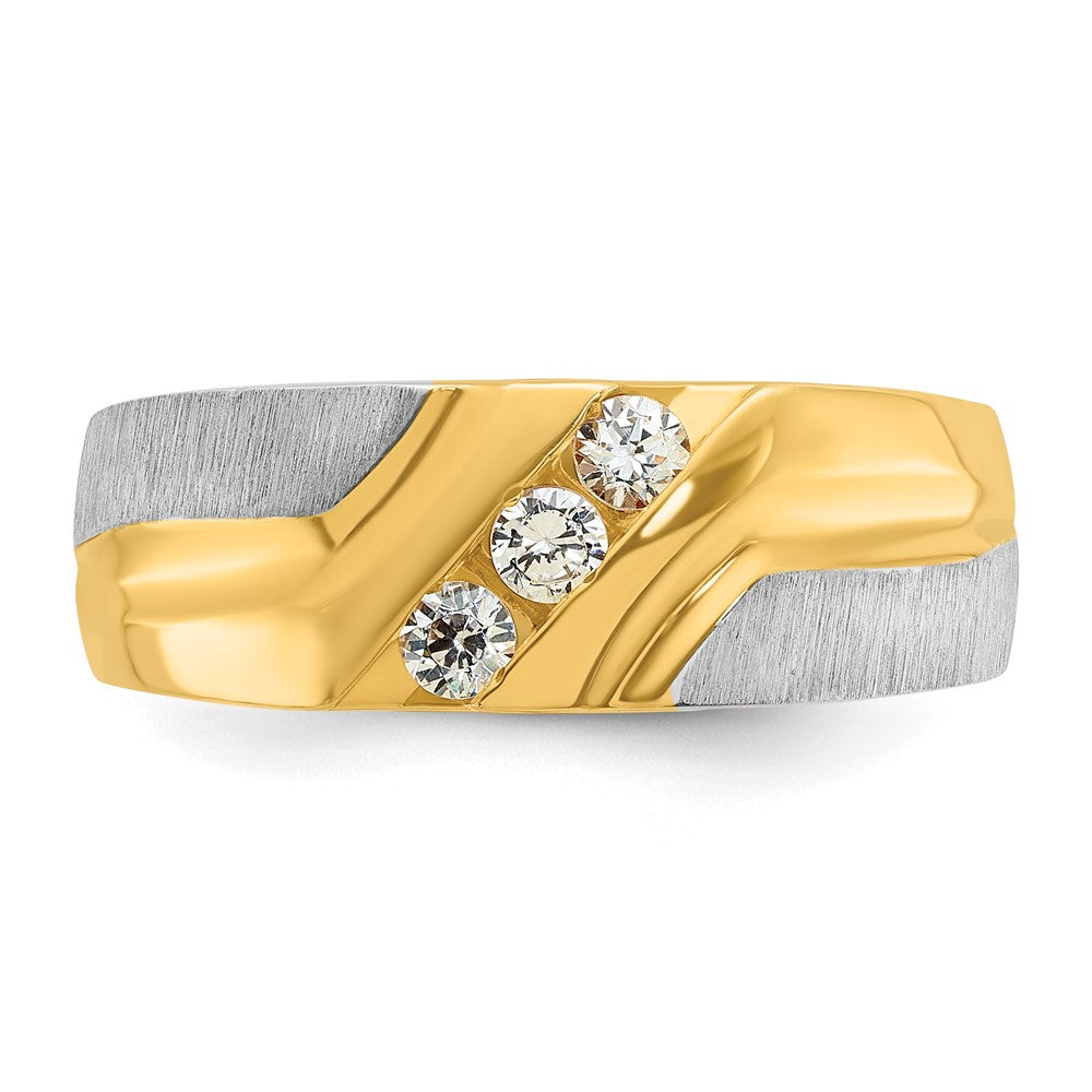 14k Two-tone Gold Men's Polished and Satin 1/4 carat Diamond Complete Ring