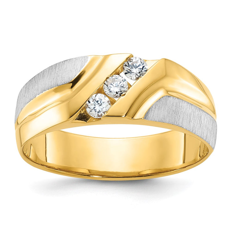 14k Two-tone Gold Men's Polished and Satin 1/4 carat Diamond Complete Ring