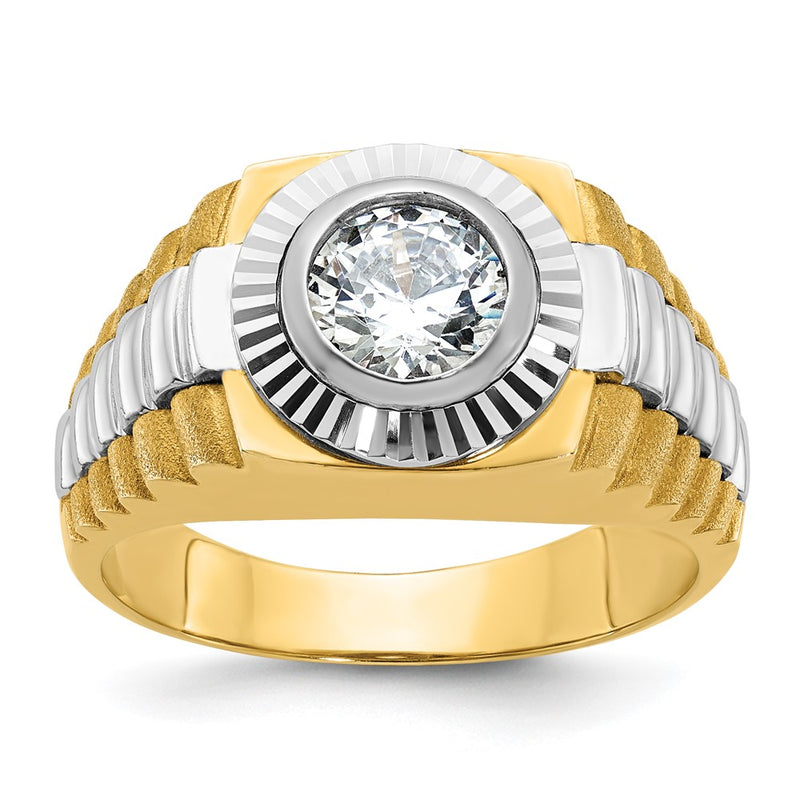 10K Two-Tone Ibgoodman Men'S Polished Satin And Textured Ring Mounting