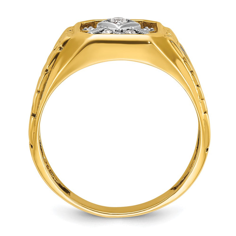 10K Two-Tone Ibgoodman Men'S Polished And Textured With Blue Enamel Diamond Lodge Master Masonic Ring