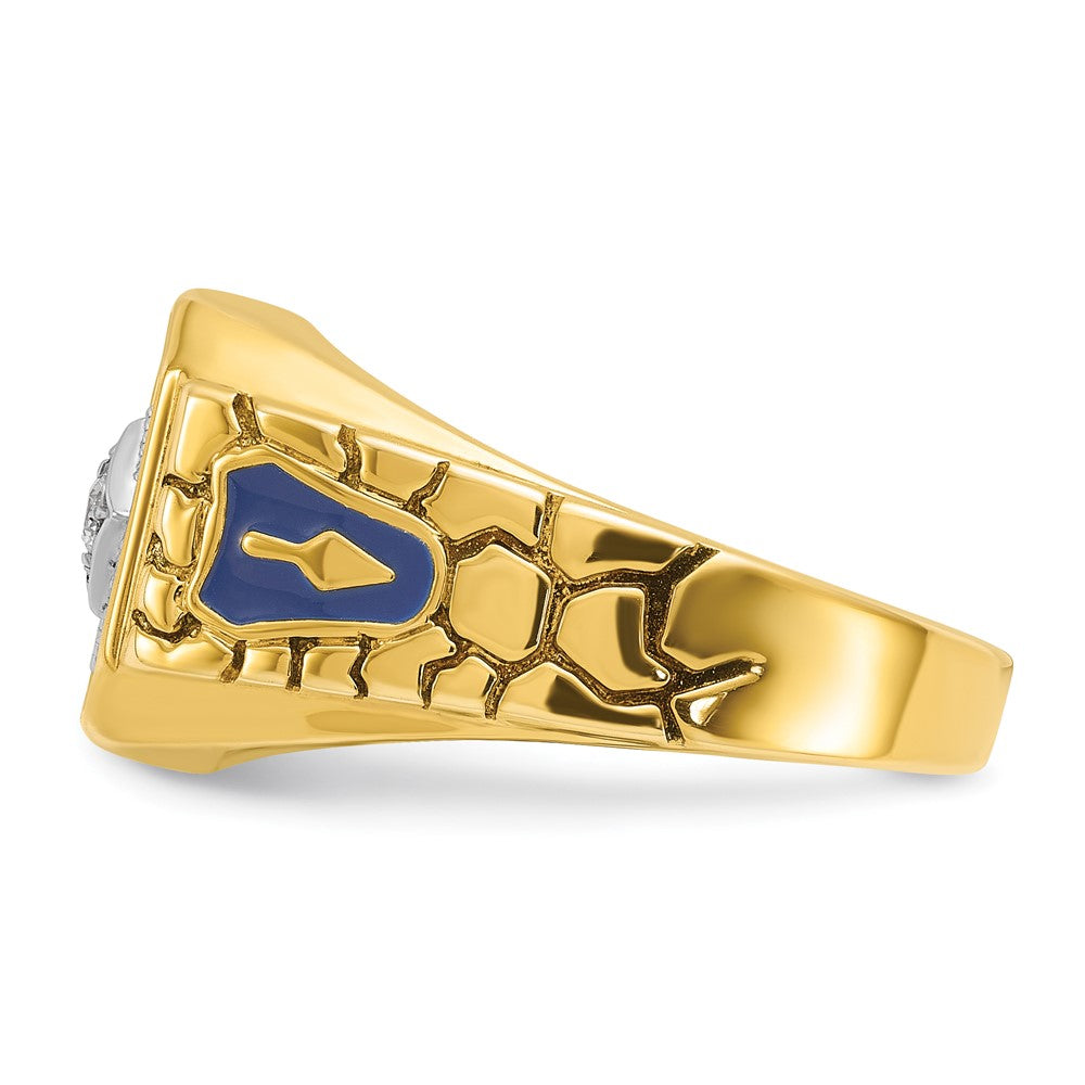10K Two-Tone Ibgoodman Men'S Polished And Textured With Blue Enamel Diamond Lodge Master Masonic Ring
