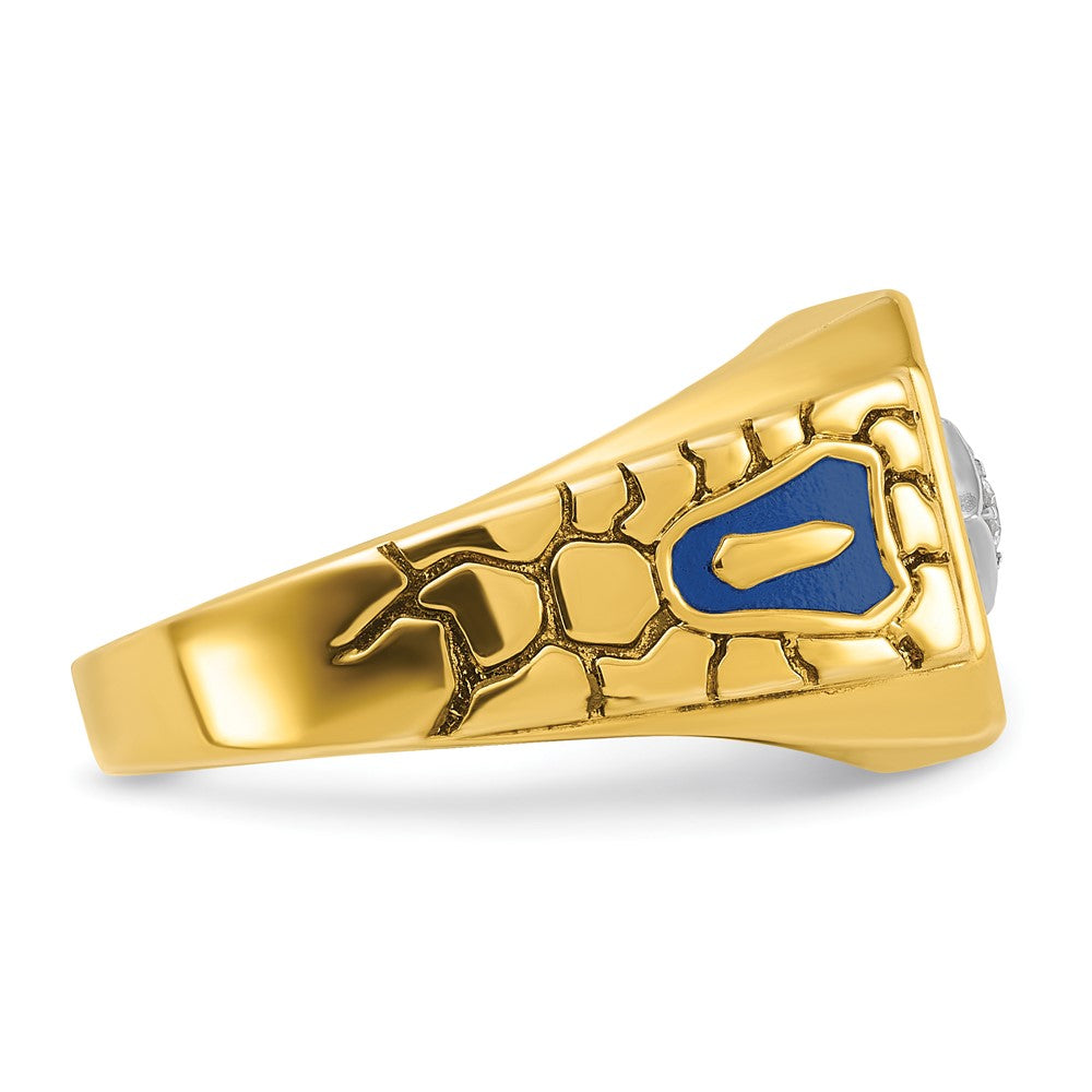 10K Two-Tone Ibgoodman Men'S Polished And Textured With Blue Enamel Diamond Lodge Master Masonic Ring