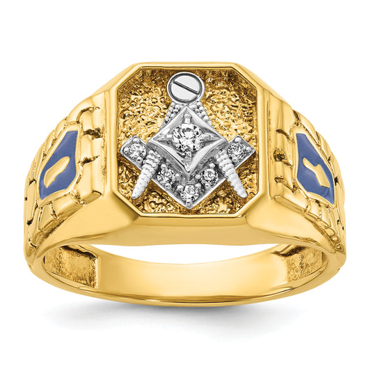 10K Two-Tone Ibgoodman Men'S Polished And Textured Blue Lodge Master Masonic Ring Mounting