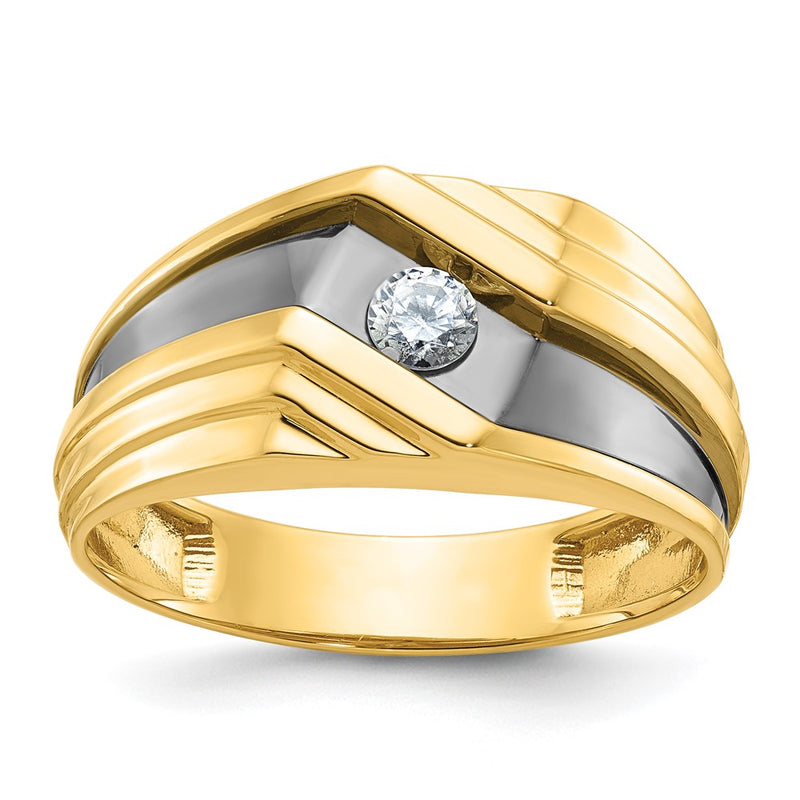 10K Yellow Gold Ibgoodman With Black Rhodium Men'S Polished And Grooved 1/6 Carat A Quality Diamond Ring