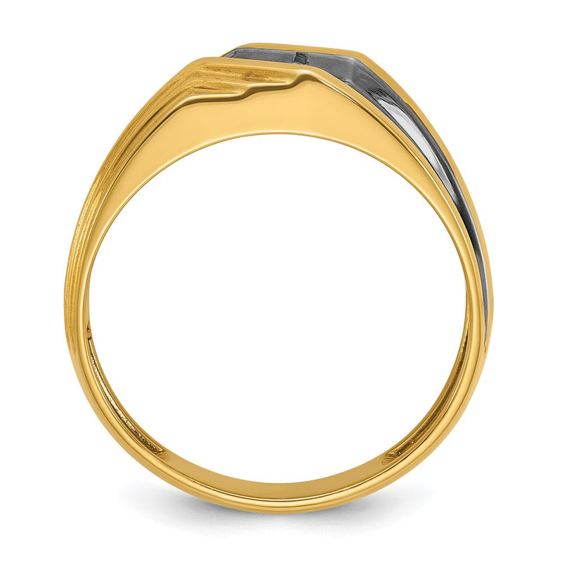 14k Yellow Gold with Black Rhodium Men's 1/6 carat Diamond Complete Ring