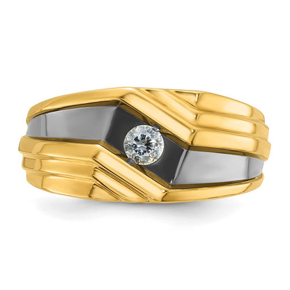 14k Yellow Gold with Black Rhodium Men's 1/6 carat Diamond Complete Ring