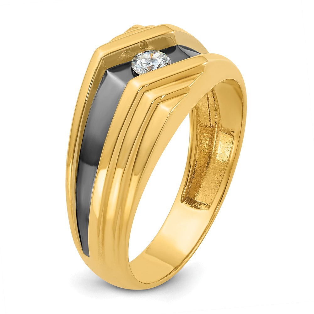 14k Yellow Gold with Black Rhodium Men's 1/6 carat Diamond Complete Ring