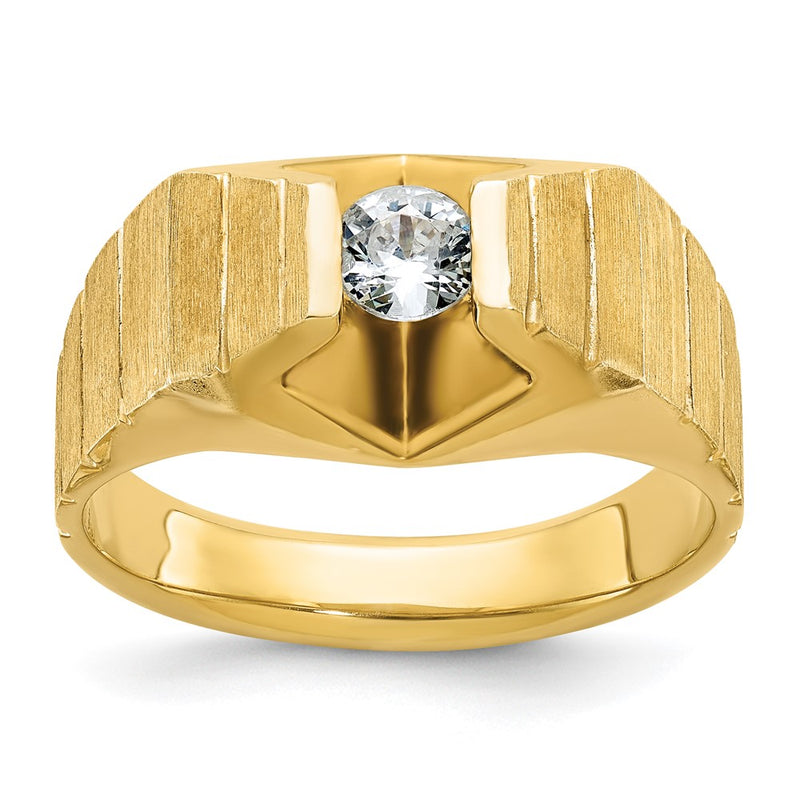 14k Yellow Gold 1/3 Ct. Lab Grown Diamond VS/SI+ G+ Polished and Satin Men's Ring