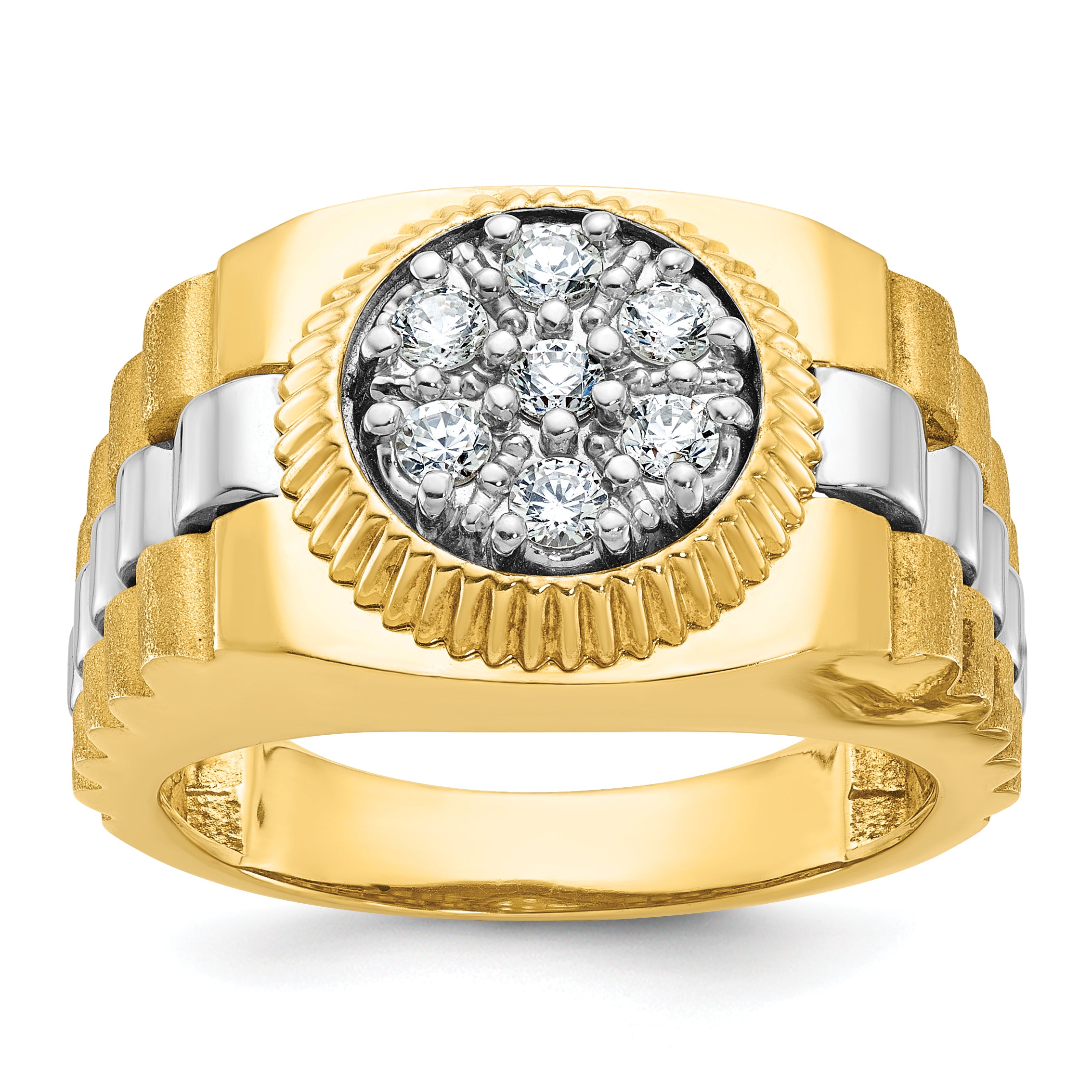 10K Two-Tone Ibgoodman Men'S Polished Satin And Textured Cluster Ring Mounting