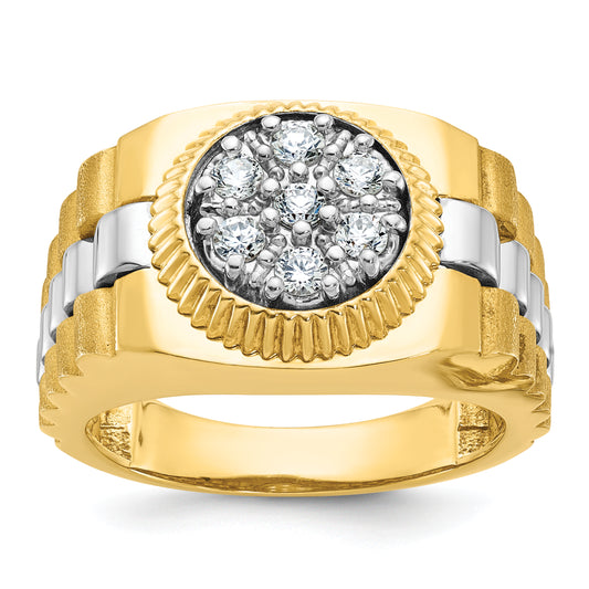 10K Two-Tone Ibgoodman Men'S Polished Satin And Textured Cluster Ring Mounting