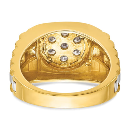 10K Two-Tone Ibgoodman Men'S Polished Satin And Textured 1/2 Carat A Quality Diamond Cluster Ring
