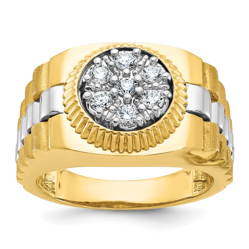 14k Two-Tone 1/2 Ct. Lab Grown Diamond VS/SI+ G+ Complete Ribbed Men's Cluster Ring