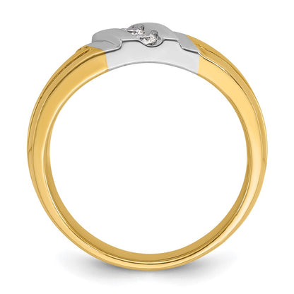 10K Two-Tone Ibgoodman Men'S Polished And Grooved 3-Stone 1/5 Carat A Quality Diamond Ring