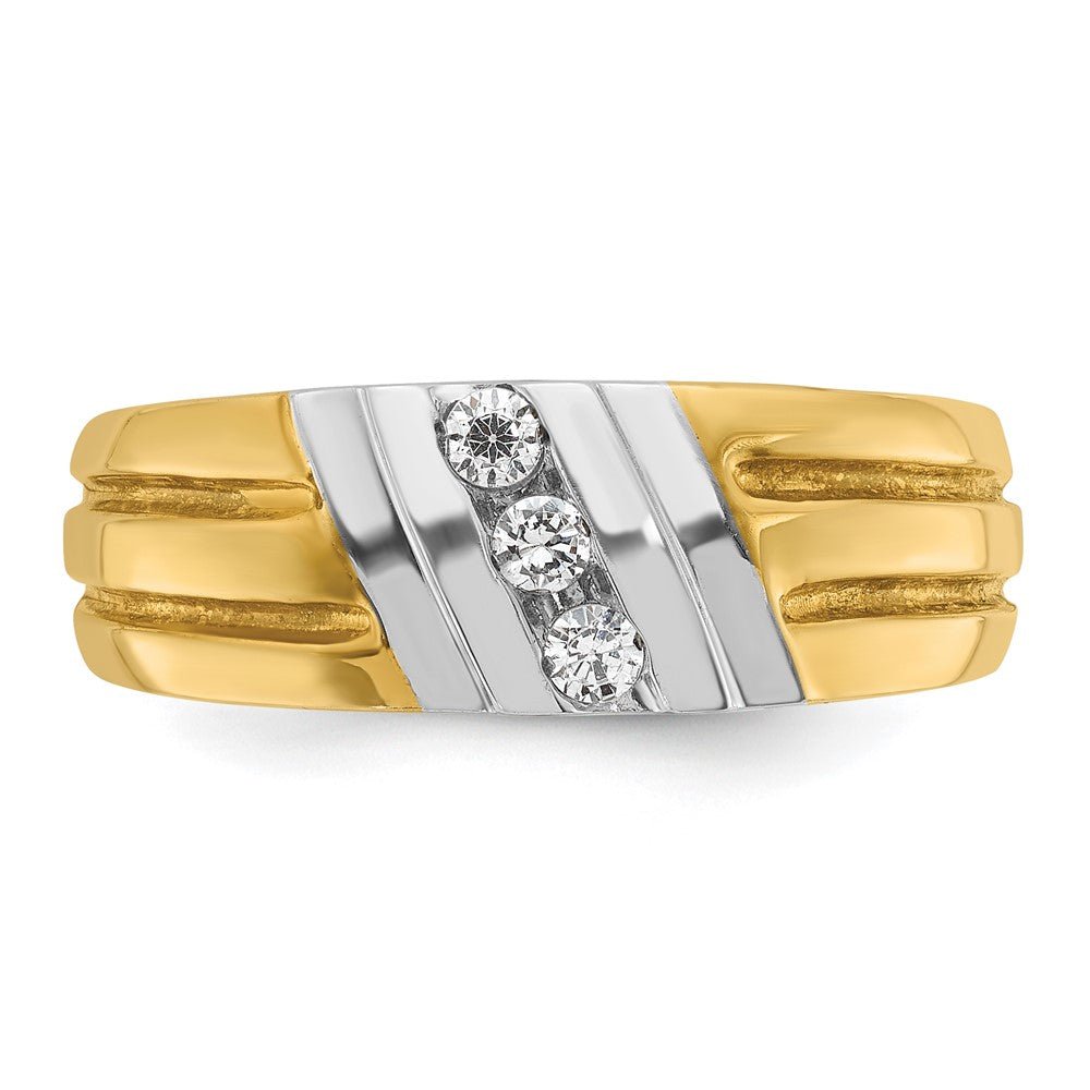 10K Two-Tone Ibgoodman Men'S Polished And Grooved 3-Stone 1/5 Carat A Quality Diamond Ring