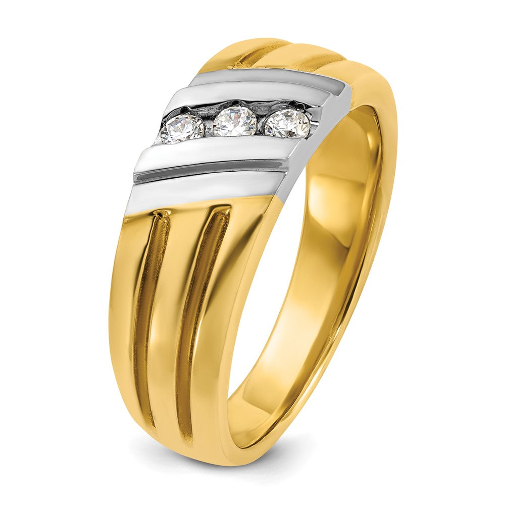 10K Two-Tone Ibgoodman Men'S Polished And Grooved 3-Stone 1/5 Carat A Quality Diamond Ring