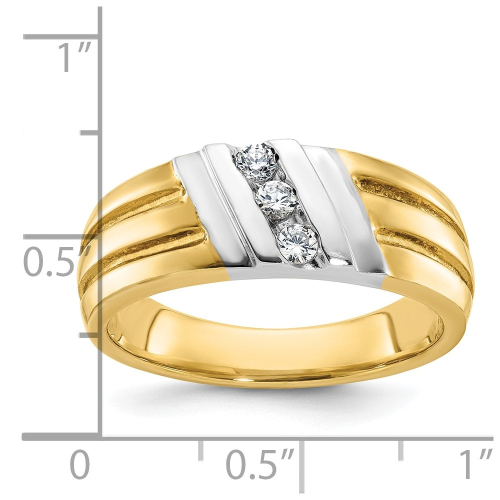 10K Two-Tone Ibgoodman Men'S Polished And Grooved 3-Stone 1/5 Carat A Quality Diamond Ring