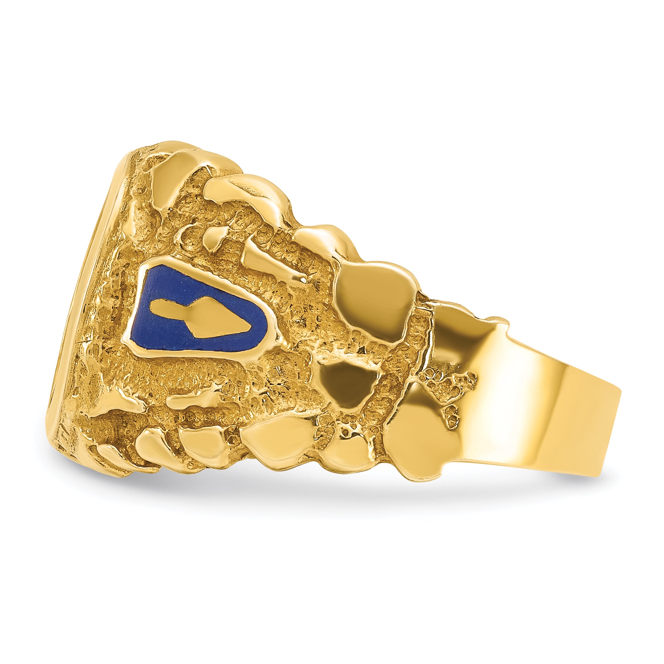 10K Yellow Gold Ibgoodman Men'S Polished And Nugget Textured With Blue Enamel Lab Created Sapphire Lodge Master Masonic Ring