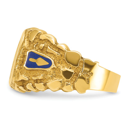 10K Yellow Gold Ibgoodman Men'S Polished And Nugget Textured With Blue Enamel Lab Created Sapphire Lodge Master Masonic Ring