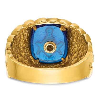 10K Yellow Gold Ibgoodman Men'S Polished And Nugget Textured With Blue Enamel Lab Created Sapphire Lodge Master Masonic Ring