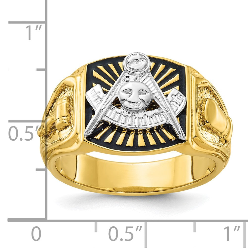 10K Two-Tone Ibgoodman Men'S Polished And Textured With Black Enamel Past Master Masonic Ring