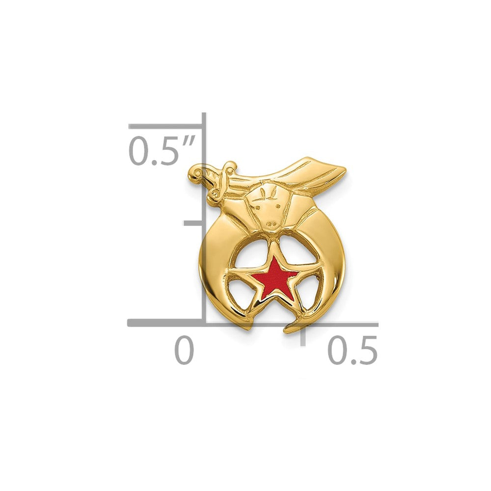 14K Yellow Gold Men's Polished & Textured W/ Red Enamel Masonic Shriner Tie / Lapel Pin