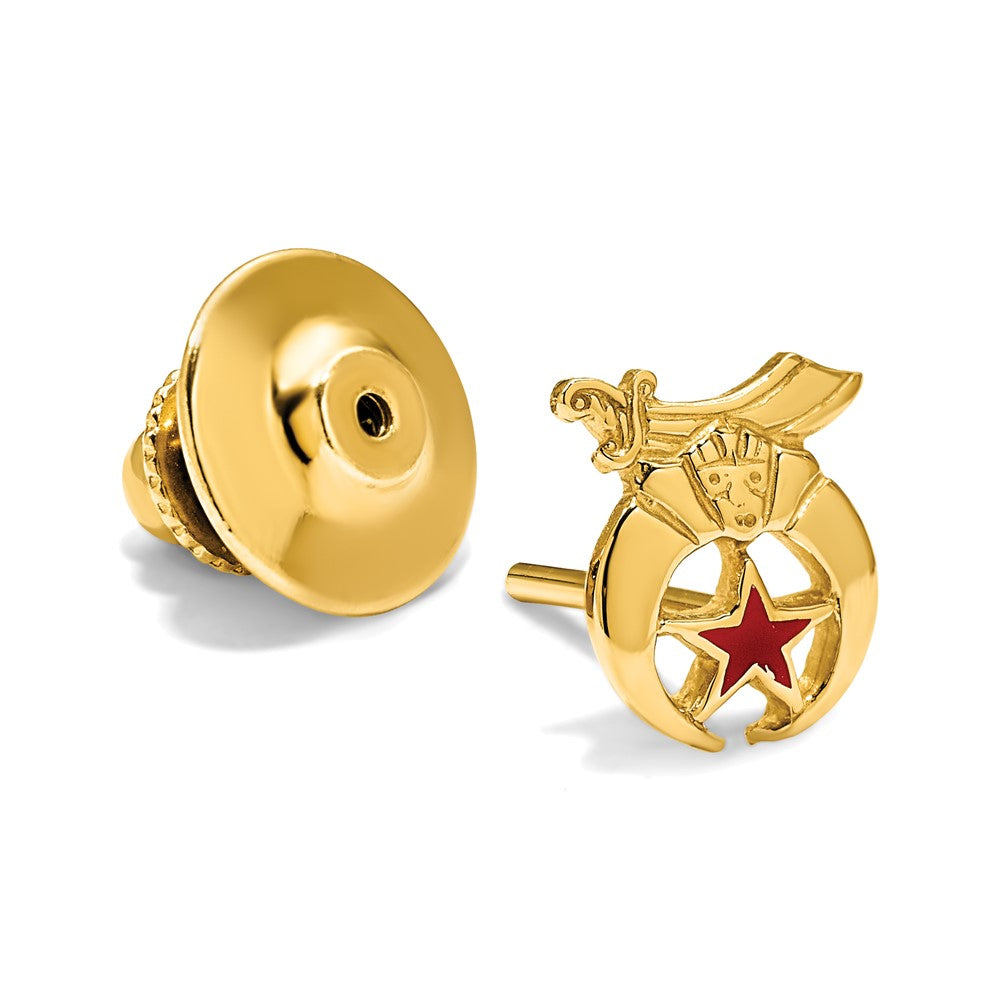 14K Yellow Gold Men's Polished & Textured W/ Red Enamel Masonic Shriner Tie / Lapel Pin