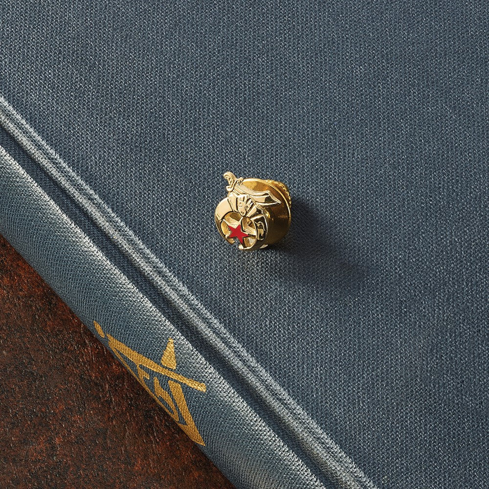 14K Yellow Gold Men's Polished & Textured W/ Red Enamel Masonic Shriner Tie / Lapel Pin