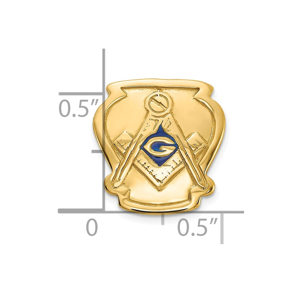 14K Yellow Gold Men's Polished, Textured and Enameled Masonic Tie Pin / Lapel Pin