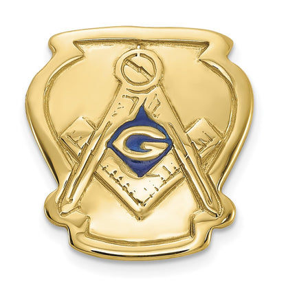 14K Yellow Gold Men's Polished, Textured and Enameled Masonic Tie Pin / Lapel Pin