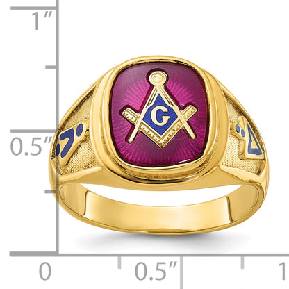 10K Yellow Gold Ibgoodman Men'S Polished And Textured Blue Lodge Master Masonic Ring Mounting
