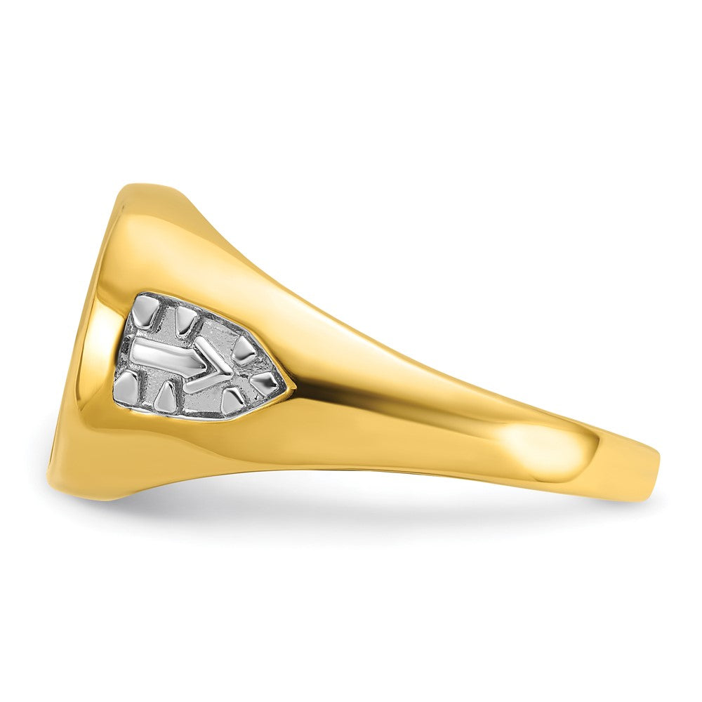 10K Yellow Gold Ibgoodman With White Rhodium Men'S Polished And Textured Lab Created Sapphire Blue Lodge Master Masonic Ring