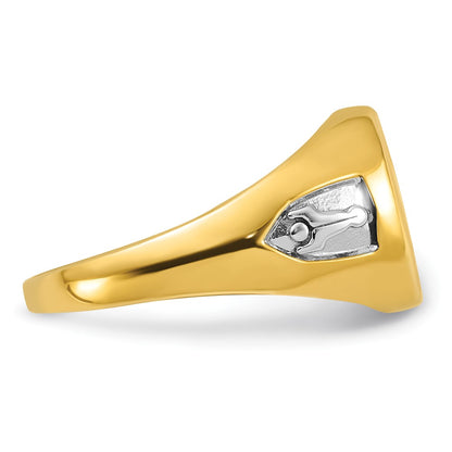 10K Yellow Gold Ibgoodman With White Rhodium Men'S Polished And Textured Lab Created Sapphire Blue Lodge Master Masonic Ring