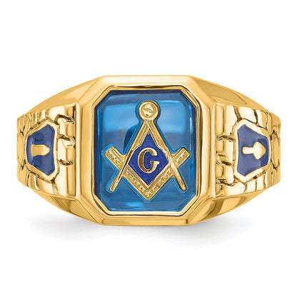 10K Yellow Gold Ibgoodman Men'S Polished And Textured Blue Lodge Master Masonic Ring Mounting