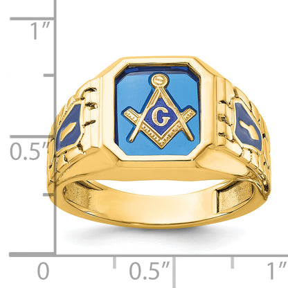 10K Yellow Gold Ibgoodman Men'S Polished And Textured Blue Lodge Master Masonic Ring Mounting