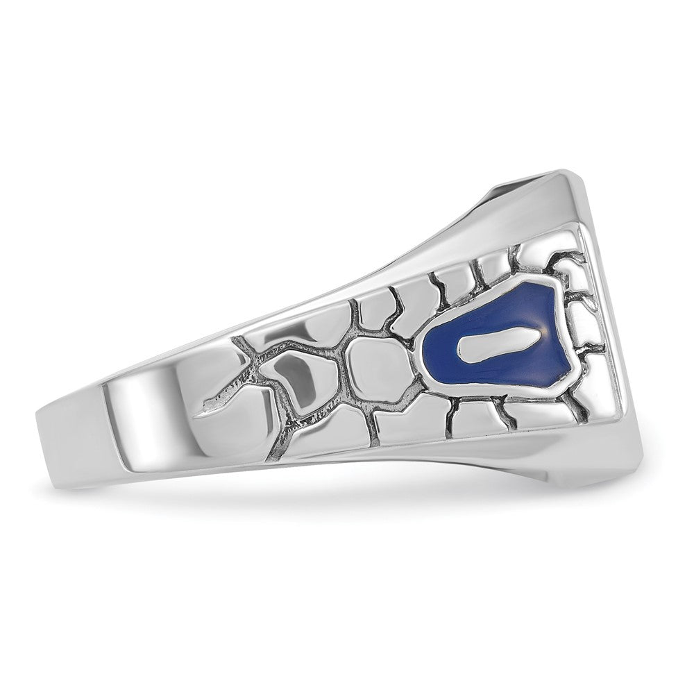 14k White Gold Men's Polished and Textured with Blue Enamel and Lab Created Sapphire Blue Lodge Master Masonic Ring