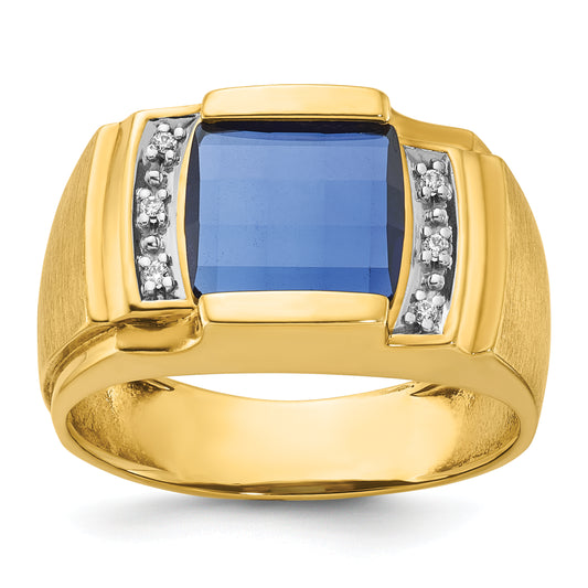 10K Yellow Gold Ibgoodman Men'S Cr. Sapphire And Diamond Complete Ring