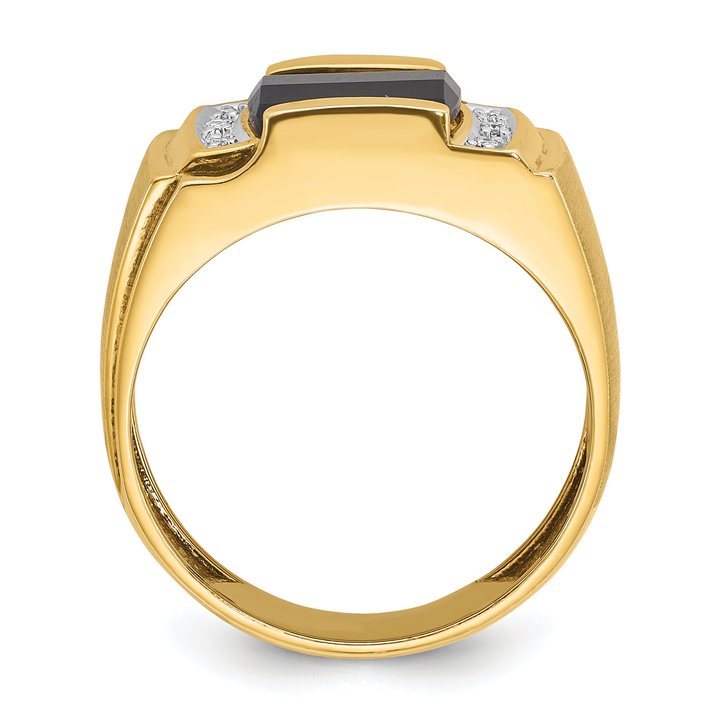 14k White Gold Men's Satin Onyx and 1/20 carat Diamond Complete Ring