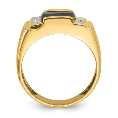 14k White Gold Men's Satin Onyx and 1/20 carat Diamond Complete Ring